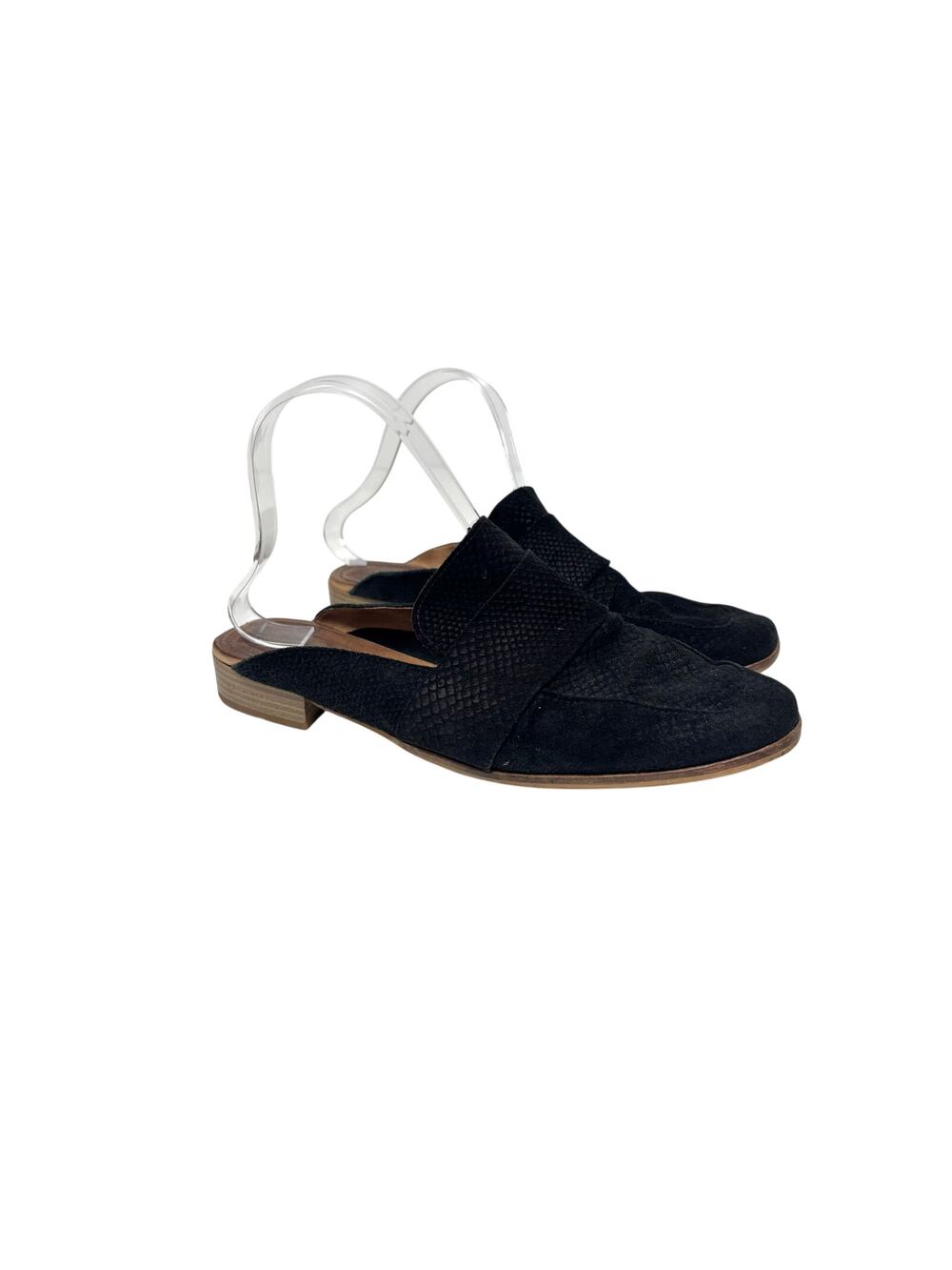 Free People At Ease Black Embossed Suede Loafer Mules 39.6